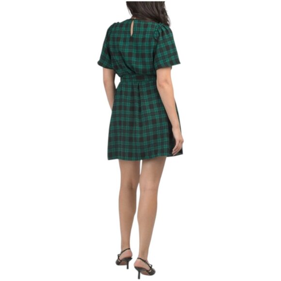 DRAPER JAMES Plaid Flutter Sleeve Mini Shift Dress - Picture 2 of 3